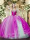 Wonderful Floor Length Lace Up Vestidos de Quinceanera Fuchsia for Military Ball and Sweet 16 and Quinceanera with Beading and Ruffles