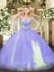 Floor Length Lace Up Quinceanera Dresses Lavender for Military Ball and Sweet 16 and Quinceanera with Beading and Ruffles