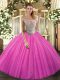 Hot Pink Sleeveless Beading Quinceanera Dresses