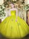 Floor Length Zipper Sweet 16 Dress Olive Green for Military Ball and Sweet 16 and Quinceanera with Appliques