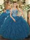Sophisticated Teal Sweetheart Lace Up Beading and Ruffled Layers Sweet 16 Dresses Sleeveless