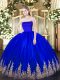 Blue Sweet 16 Dresses Military Ball and Sweet 16 and Quinceanera with Appliques Strapless Sleeveless Zipper