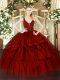 Wine Red Zipper Straps Beading and Ruffled Layers Quinceanera Gowns Organza Sleeveless