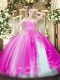 Modest Fuchsia Quinceanera Dress Military Ball and Sweet 16 and Quinceanera with Beading and Lace and Ruffles Sweetheart Sleeveless Zipper