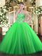 Latest Green Ball Gowns Tulle Sweetheart Sleeveless Appliques Floor Length Lace Up Sweet 16 Dress