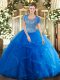 Colorful Royal Blue Quinceanera Gown Military Ball and Sweet 16 and Quinceanera with Beading and Ruffles Scoop Sleeveless Clasp Handle