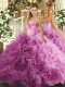 Sleeveless Floor Length Beading Lace Up 15th Birthday Dress with Rose Pink