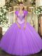 Tulle Sweetheart Sleeveless Lace Up Beading Sweet 16 Dress in Lavender