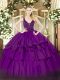 Beautiful Purple Ball Gowns Beading and Ruffled Layers Quinceanera Gowns Zipper Organza Sleeveless Floor Length
