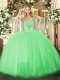 Best Selling Tulle V-neck Sleeveless Lace Up Beading Sweet 16 Dress in Apple Green