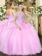 Pink Sweet 16 Dresses Military Ball and Sweet 16 and Quinceanera with Beading Sweetheart Sleeveless Lace Up