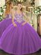 Adorable Tulle Sleeveless Floor Length Sweet 16 Dress and Beading and Appliques