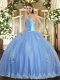Baby Blue Vestidos de Quinceanera Military Ball and Sweet 16 and Quinceanera with Beading and Appliques Sweetheart Sleeveless Lace Up