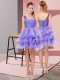 Stylish Sleeveless Lace Up Mini Length Beading and Ruffled Layers Prom Evening Gown