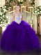 Amazing Floor Length Ball Gowns Sleeveless Purple 15 Quinceanera Dress Zipper