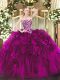 Customized Sweetheart Sleeveless Lace Up 15th Birthday Dress Fuchsia Organza