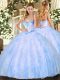 Light Blue 15th Birthday Dress Military Ball and Sweet 16 and Quinceanera with Beading and Ruffles Sweetheart Sleeveless Lace Up
