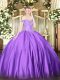 Purple Off The Shoulder Neckline Beading Quinceanera Gown Sleeveless Lace Up