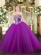 Free and Easy Purple Tulle Lace Up Strapless Sleeveless Floor Length Quinceanera Gowns Beading