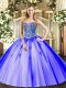 Simple Sweetheart Sleeveless Sweet 16 Dress Floor Length Beading and Appliques Lavender Tulle