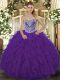 Fashionable Purple Sweetheart Lace Up Beading and Ruffled Layers Quinceanera Gowns Sleeveless