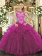 Fuchsia Organza Lace Up Sweet 16 Quinceanera Dress Sleeveless Floor Length Beading and Ruffles