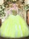 Cheap Beading and Ruffles Ball Gown Prom Dress Yellow Green Lace Up Sleeveless Floor Length