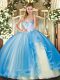 Elegant Baby Blue Sweetheart Neckline Beading and Ruffles Ball Gown Prom Dress Sleeveless Lace Up
