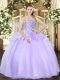 Excellent Sleeveless Floor Length Beading Lace Up Sweet 16 Dress with Lavender