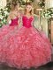 Long Sleeves Lace and Ruffles Lace Up Quinceanera Gown