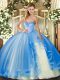 Baby Blue Tulle Lace Up Sweetheart Sleeveless Floor Length Quince Ball Gowns Beading and Ruffles
