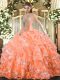 Orange Red Ball Gowns Sweetheart Sleeveless Organza Floor Length Lace Up Beading and Ruffled Layers Quinceanera Dresses