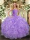 Elegant Lavender Sweetheart Lace Up Beading and Ruffles Quinceanera Gown Sleeveless