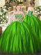 Sleeveless Satin Floor Length Lace Up Quince Ball Gowns in Green with Beading
