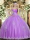Sweetheart Sleeveless Ball Gown Prom Dress Floor Length Beading and Appliques Lilac Tulle