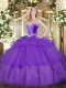Lavender Lace Up Quince Ball Gowns Beading and Ruffled Layers Sleeveless Floor Length