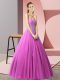 Floor Length Lace Up Prom Dresses Lilac for Prom and Party with Beading