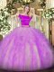 Luxury Lilac Zipper Quince Ball Gowns Appliques and Ruffles Short Sleeves Floor Length