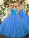 Vintage Floor Length Lace Up Sweet 16 Dresses Baby Blue for Military Ball and Sweet 16 and Quinceanera with Lace