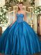 Most Popular Blue Sleeveless Beading Floor Length Quinceanera Dress