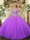 High Quality Lavender Lace Up Quince Ball Gowns Beading Sleeveless Floor Length