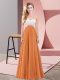 Modest Orange Red Empire Chiffon One Shoulder Sleeveless Beading Floor Length Criss Cross Prom Dress