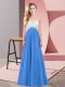 Blue Sleeveless Chiffon Criss Cross Prom Dress for Prom and Party