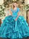 Beautiful Floor Length Ball Gowns Sleeveless Aqua Blue Quinceanera Dresses Lace Up