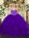 Purple Ball Gowns Beading and Ruffles 15 Quinceanera Dress Lace Up Organza Sleeveless Floor Length
