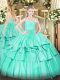 Captivating Organza Sleeveless Floor Length 15 Quinceanera Dress and Beading and Lace and Ruffled Layers
