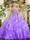 Modern Embroidery and Ruffled Layers Sweet 16 Dress Lavender Lace Up Sleeveless Floor Length