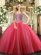 Extravagant Coral Red Lace Up Quinceanera Dresses Beading Sleeveless Floor Length