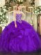 Fitting Floor Length Purple Vestidos de Quinceanera Sweetheart Sleeveless Lace Up