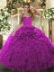 Customized Floor Length Ball Gowns Sleeveless Fuchsia Sweet 16 Quinceanera Dress Lace Up